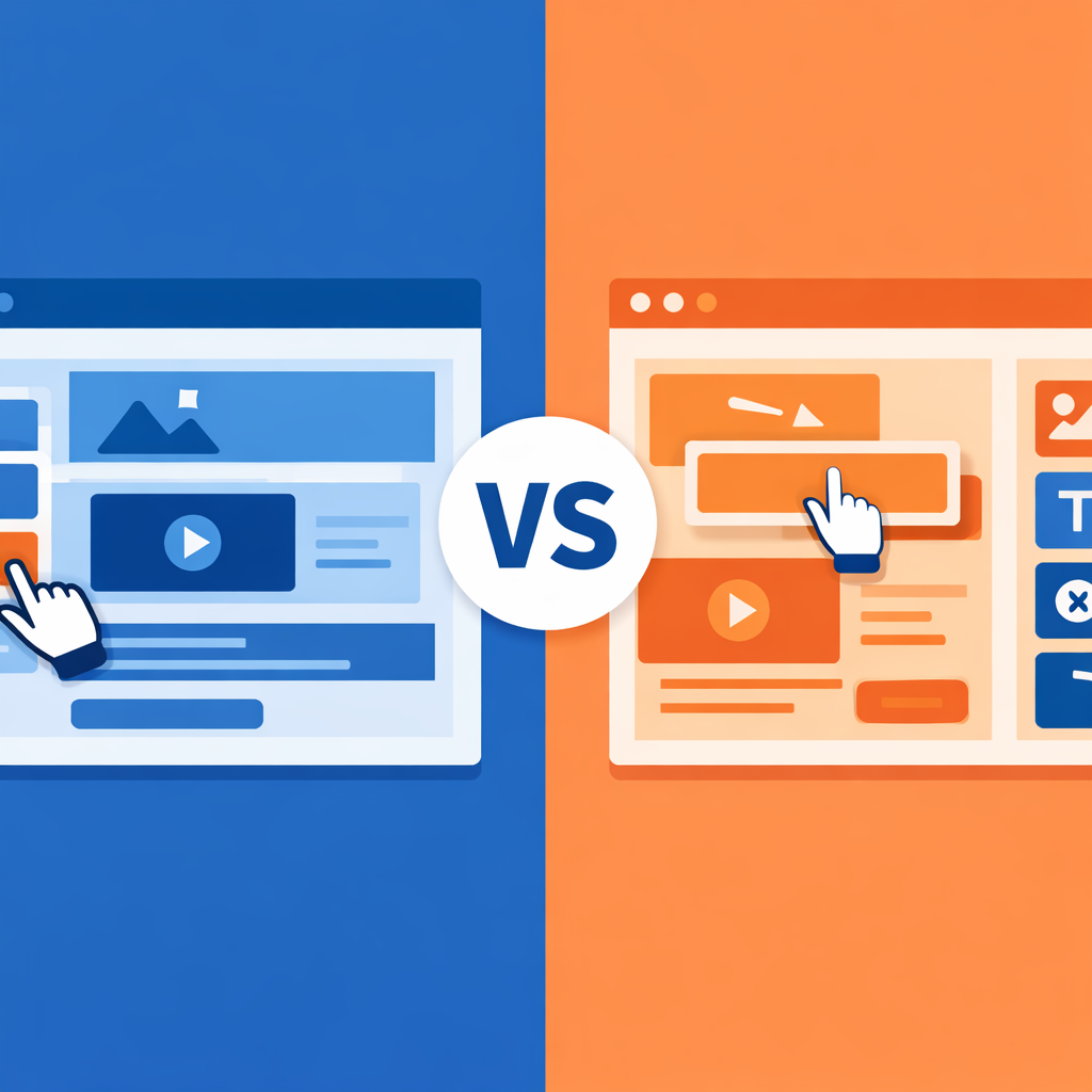 Side-by-side comparison illustration of PageFly and Shogun Shopify page builder tools