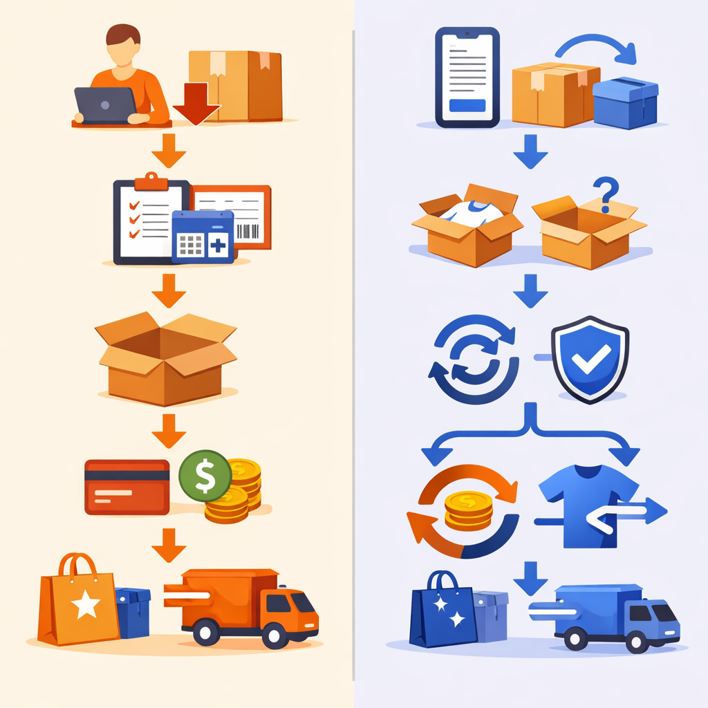 Side-by-side comparison illustration of Loop Returns and Returnly Shopify returns management apps