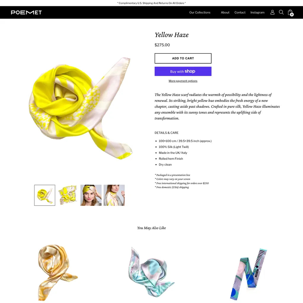 POEMET — product page with add to cart and Shop Pay, Shopify tracking audit by Mildevs, Shopify store by Mildevs